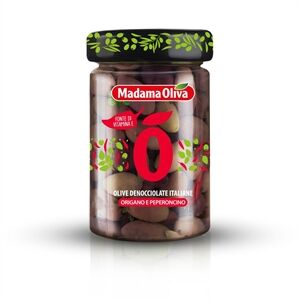 Oliwki czarne Leccino z oregano i papryczkami peperoncino, 300g