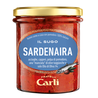 Sardenaira - gotowy sos z oliwkami Taggiasche, kaparami i anchois, Carli 270g