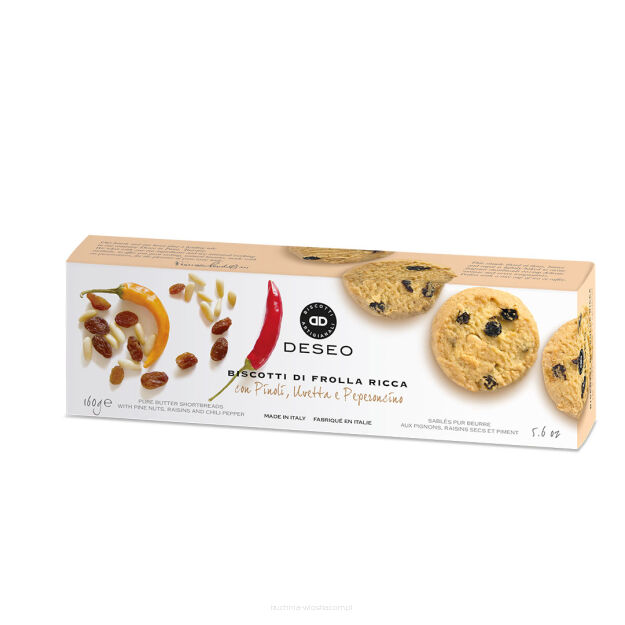 Biscotti pikantne - ciasteczka maślane z rodzynkami, orzeszkami piniowymi i peperoncino 160g